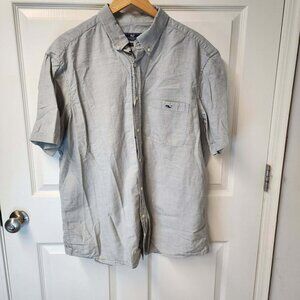 Vineyard Vine short sleeve button down gray Men XL shirt 100% cotton whale logo